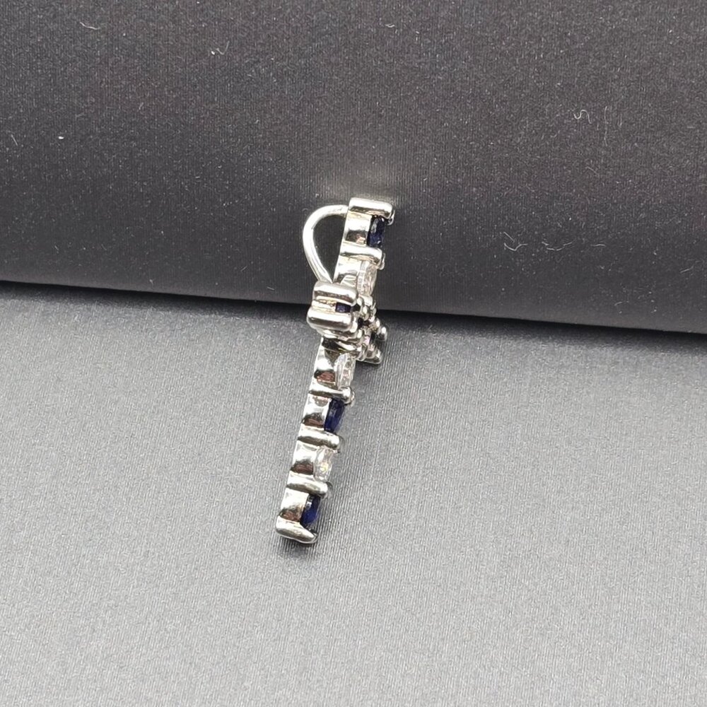 Sterling Silver Blue Crystal Cross Pendant Religious Signed Sun BR - Picture 2 of 12